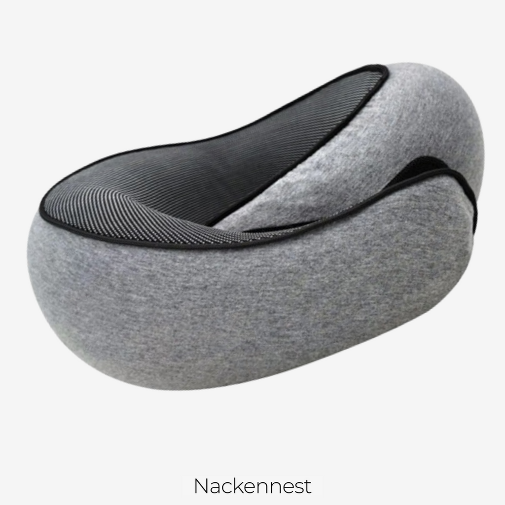 Nackennest Reisenackenkissen aus Memory-Schaum in Grau — Seitenansicht mit atmungsaktivem Mesh