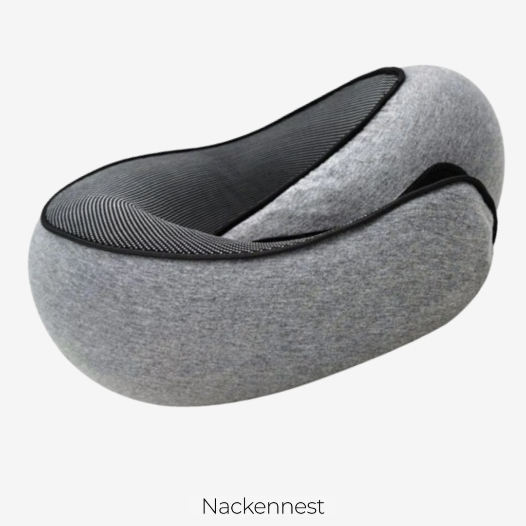 Nackennest Reisenackenkissen aus Memory-Schaum in Grau — Seitenansicht mit atmungsaktivem Mesh
